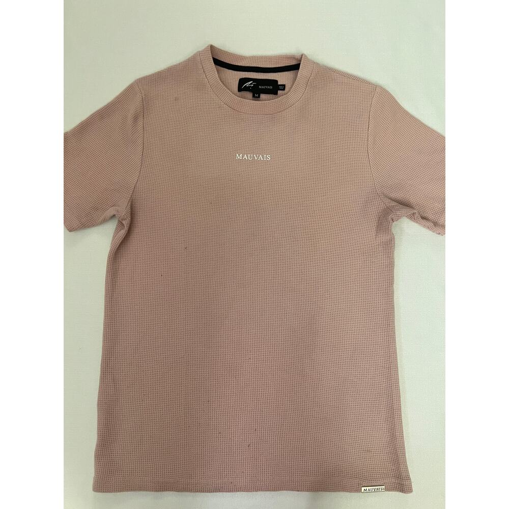 Mauvais Thermal T-Shirt‎ Womens Medium Waffle Knit Crewneck Graphic Logo Taupe